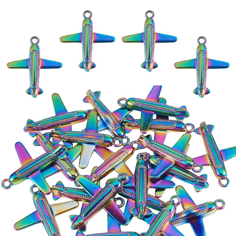 7870 25Pcs Airplane Aircraft Charms Pendants Multi-Color Alloy Charms